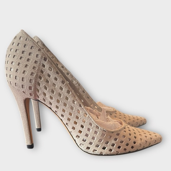 IRO Larson Perforated Suede Pointed Toe Pumps Ecru Size EU 39 - Picture 7 of 12